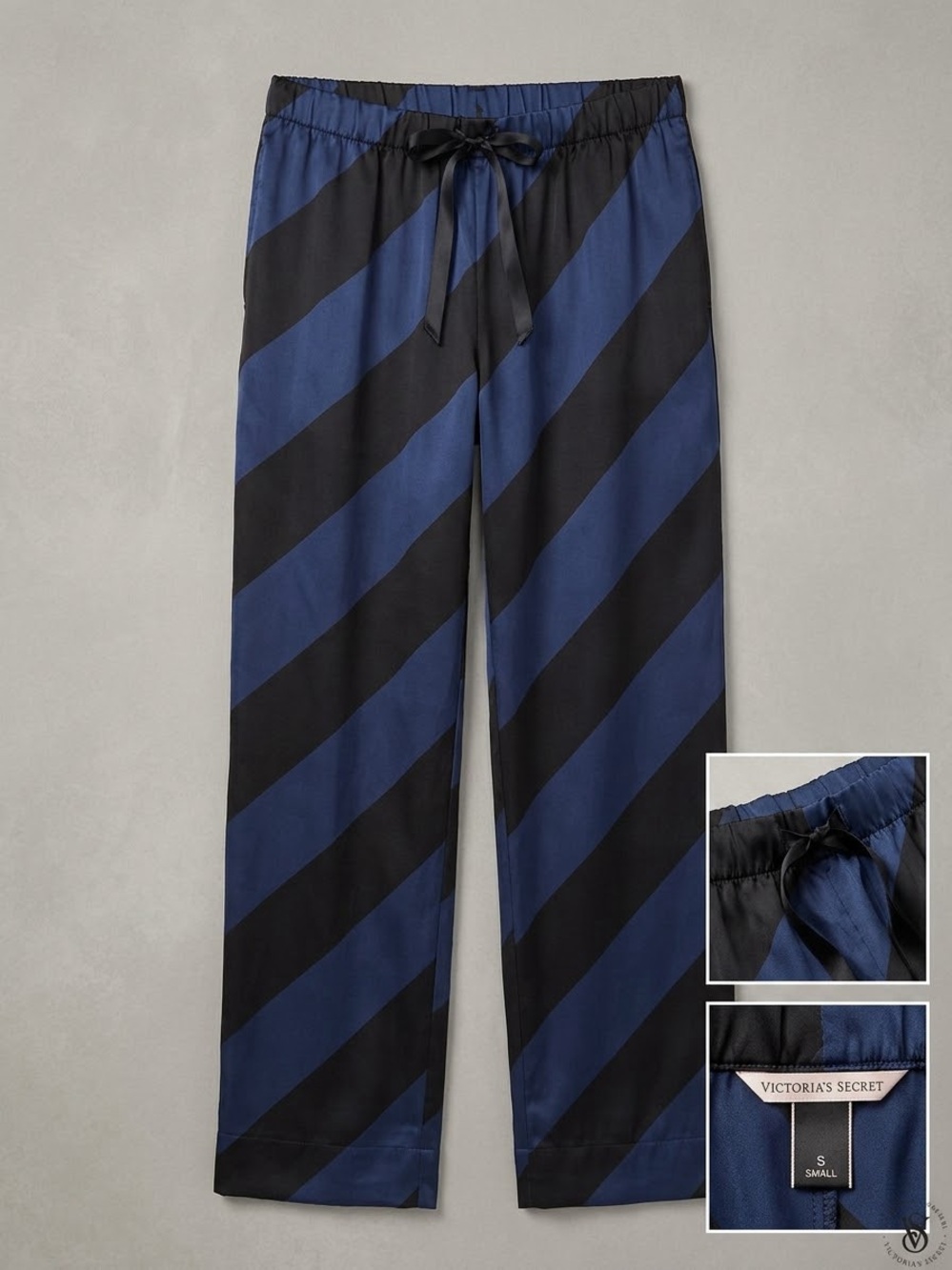 Victoria's Secret Navy & Black Diagonal Stripe silky Lounge Pants in Small New